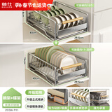 帅仕厨房碗碟置物架沥水碗架沥水篮不锈钢碗筷柜收纳柜放碗盘橱柜拉篮 【实心不锈钢】碗架+碟架丨木把手丨不可叠放