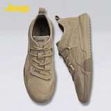 Jeep吉普男鞋轻便耐磨2025秋冬马丁靴男加绒中帮平板休闲鞋真皮鞋子男 卡其色（皮鞋码） 41