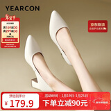 意尔康女鞋粗跟时装鞋浅口套脚高跟鞋工作女单鞋春秋 26906W米白38