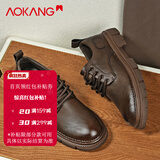 奥康（Aokang）休闲皮鞋男英伦商务大头鞋2025冬季新款低帮马丁靴男黑色厚底男鞋 棕色 40