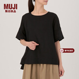 MUJI MUJI 女式 法国亚麻水洗 短袖罩衫 28SC243 黑色 M/L