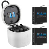 TELESIN GoPro8电池充电器Hero7 6 5配件两电一充电池套装 支持同时三充、高速3.0读写、大容量收纳 灰色
