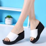 百林猴拖鞋女夏夏季外穿真软皮高跟韩版时尚一字拖坡跟女生百搭凉拖鞋 白色 37