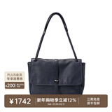 裘真情人节礼物 复古001邮差包女单肩通勤大容量斜挎包植鞣头层牛皮包 蓝色-大号