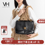 VANESSA HOGAN VH女包复古邮差包单肩斜挎包大容量托特包生日情人节礼物送女友 黑色-大号