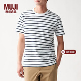 MUJI MUJI 男式 印度棉天竺编织 条纹短袖T恤 白色X横条 M