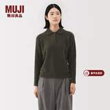 MUJI女式 羊毛混毛圈花式线POLO针织衫毛衣女装上衣25年冬季 BA1QLA5A 卡其绿 M (160/84A)