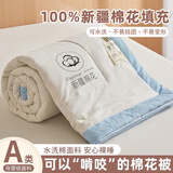 曼克顿（MANKEDUN）26款A类里外纯棉全棉夏季薄新疆棉花夏被空调被夏凉被可机洗裸睡 棉白+蓝【100%新疆棉 假一罚十】 180*220cm【大牌品质 平替首选 0溢价】加大单人