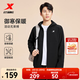 特步防泼水外套秋冬新款男夹克上衣跑步服户外骑行服双层风衣运动服 0109加绒-正黑色-经典简约 L