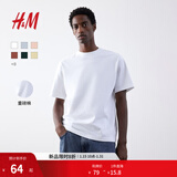 H&M男装女装T恤秋冬情侣装重磅纯棉宽松圆领红色短袖打底衫0608945 白色 L 175/108 （建议尺码拍小一码）