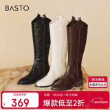 百思图24冬商场同款复古骑士靴粗跟女长靴M5321DG4咖色38