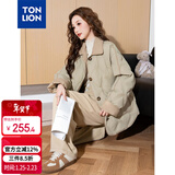唐狮（TonLion）2025女撞色拼接翻领羽绒服 浅绿 M