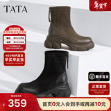 他她（TATA）喵爪靴2025冬季时装靴弹力靴女靴瘦瘦靴加绒短靴CEG01DZ4 CEG01DZ4啡色（绒面款） 36