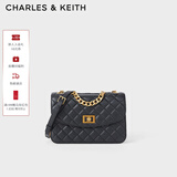 CHARLES&KEITH菱格链条单肩包斜挎包婚包包女包生日礼物CK2-70701062-1 Black黑色 S