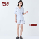 MUJI女式凉感双层纱织短袖睡衣套装女士家居服女款25年夏季 蓝色竖条纹 L -XL(上装170/92A下装170/74A)