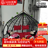 乐系（LEXI） 吊椅双人鸟巢秋千吊篮家用室内阳台吊兰户外吊床藤椅摇篮椅躺椅 双人黑色细藤特大号 静音款