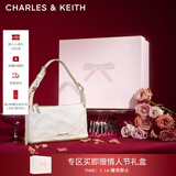 CHARLES&KEITH褶皱油蜡皮斜挎小方包手提包腋下包女士生日新年礼物CK2-80160183 Cream奶白色 S