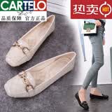 卡帝乐鳄鱼（CARTELO）潮牌大小码真皮单鞋女平底百搭豆豆鞋方头软皮软底休闲乐福43瓢鞋