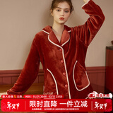 安之伴情侣睡衣女秋冬季开衫国民领保暖双面珊瑚绒男女家居服套装可外穿 桔红【蓄热锁温-柔软亲肤】 女 S