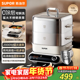 苏泊尔（SUPOR）家用不锈钢0涂层蒸屉电蒸锅 电煮锅 电火锅 多功能炖蒸煮电热锅 18升分体式多用途锅 ZN26FC991