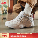 李宁跑步鞋男鞋秋冬季透气网面复古老爹鞋舒适休闲厚底增高运动鞋 云雾白/硬币灰-5 41