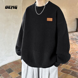 OEMG  半高领毛衣男春秋冬季加绒加厚套头线衣潮牌宽松打底针织衫外套 黑色 【高品质】 XL [建议120-135斤]