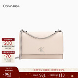 Calvin Klein【新年礼物】通勤单肩包荔枝纹包包金属搭扣链条翻盖CK女包斜挎包 MTR-蛋壳黄 OS