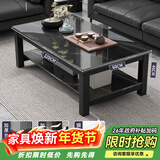 修乐（XIULE）茶几客厅家用茶桌钢化玻璃茶台仿岩板大理石茶几轻奢感小桌子 【玻璃台面】黑纹理+黑架120cm