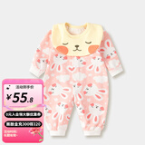 婧麒（JOYNCLEON）【带口水巾】婴儿衣服春秋款新生儿长袖哈衣纯棉连体衣 开衫兔子 73cm