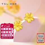 谢瑞麟（TSL）38节礼物黄金耳钉磨砂朱槿花朵足金耳饰YM352 约0.75g生日礼物