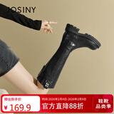 卓诗尼厚底长筒靴女秋冬加绒高筒骑士靴小个子不过膝长靴 黑色 36