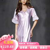 MOXTOC性感睡衣女士冰丝睡裙V领薄款蕾丝宽松显瘦仿真丝家居服可外穿 浅紫色 M （建议80-100斤)