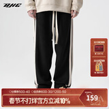 BJHG【2.0】 不计后果春秋环保麂皮绒串标拼接休闲裤子男潮流直筒长裤 黑色 2XL (160-200斤）