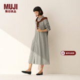 MUJI女式 法兰绒 立领长袖连衣裙女装裙子纯棉连身裙25年冬季 浅米色格纹 L (165/88A)