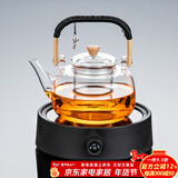 正扬电陶炉煮茶器玻璃烧水壶功夫茶具套装家用煮茶炉养生泡茶壶电茶炉 简易黑+藤编（900提壶）