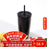 乐扣乐扣（LOCK&LOCK）双层吸管塑料杯学生上班族夏日大容量畅饮便携水杯750ML黑色 