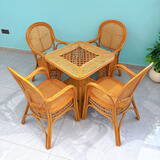 江南艺苑植物藤编休闲椅家用真藤扶手椅阳台靠背椅户外庭院茶桌椅中式藤椅 （送坐垫）五件套 【4椅+1方桌】【浅色】
