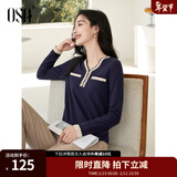欧莎（OSA）白色长袖V领轻薄针织衫女装2025秋新款小香风上衣内搭女可外穿 宝蓝色E S