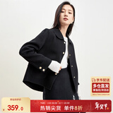 尚都比拉短款100%羊毛大衣女小个子秋冬休闲双面毛呢外套 黑色 L 