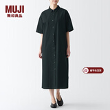 MUJI女式 凉爽 五分袖 衬衫连衣裙 BCL65C3S 衬衫裙裙子长裙 黑色 S(155/80A)