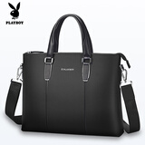花花公子（PLAYBOY）牛皮男包 男士公文包商务休闲真皮单肩手提包 沉稳黑色 13英寸