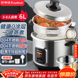 荣事达（Royalstar）电饭煲0涂层电饭锅家用5-8人老式煮饭锅一键柴火饭保温304不锈钢内胆送防焦盘蒸笼6L大容量RZ-Y60G