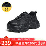 骆驼（CAMEL）老爹鞋女网布皮面拼接双系带厚底休闲鞋 L24S283079R 黑色绒里 36