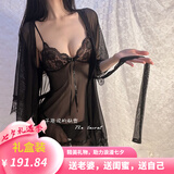 MOXTOC性感睡衣女夏季冰丝薄款睡裙吊带短裙纯欲风家居服套装新年礼物 黑色【吊带+外袍+内裤】 L 【建议体重105-120斤】