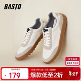 百思图春季商场同款德训鞋男士板鞋休闲鞋Y1101AM3 白/浅灰 38