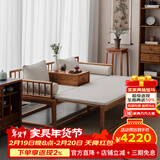 溪木工坊 新中式罗汉床推拉式实木沙发床两用老榆木客厅家具云栅 罗汉床+单抽炕几+椰棕坐垫米白