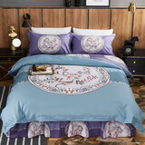 圣安贝 四件套全棉活性斜纹床裙式床罩套件纯棉床品套件规格1.8米床 汐水西 60支 180*200 床裙款 （被套200*230cm）