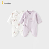 童泰婴儿连体衣春秋季纯棉新生儿衣服宝宝蝴蝶衣哈衣睡衣紫色59cm