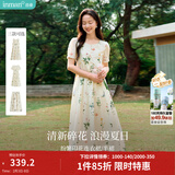 茵曼植物碎花女装无袖连衣裙浪漫度假风宽松2026夏季新品花苞长裙子 杏色-18528022 S