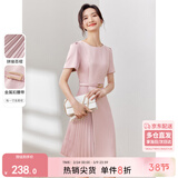 尚都比拉设计感拼接连衣裙夏季高级感气质百褶裙小个子中长裙子 粉陶色 L